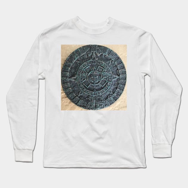 Mayan Calendar / Aztec Sun Stone from Mexico and Central America Long Sleeve T-Shirt by djrunnels